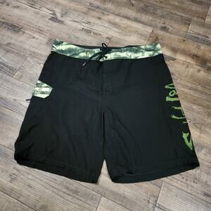 Saltlife Men's Swim trunks Size 38 Unlined Black Green Pre-owned 2403